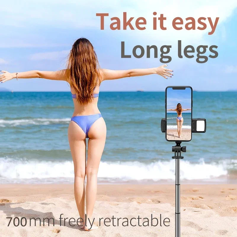 Nouveau trépied selfie sans fil 3 en 1 avec lumière de remplissage Obturateur Bluetooth Télécommande Monopode pliable portable pour téléphone intelligent
