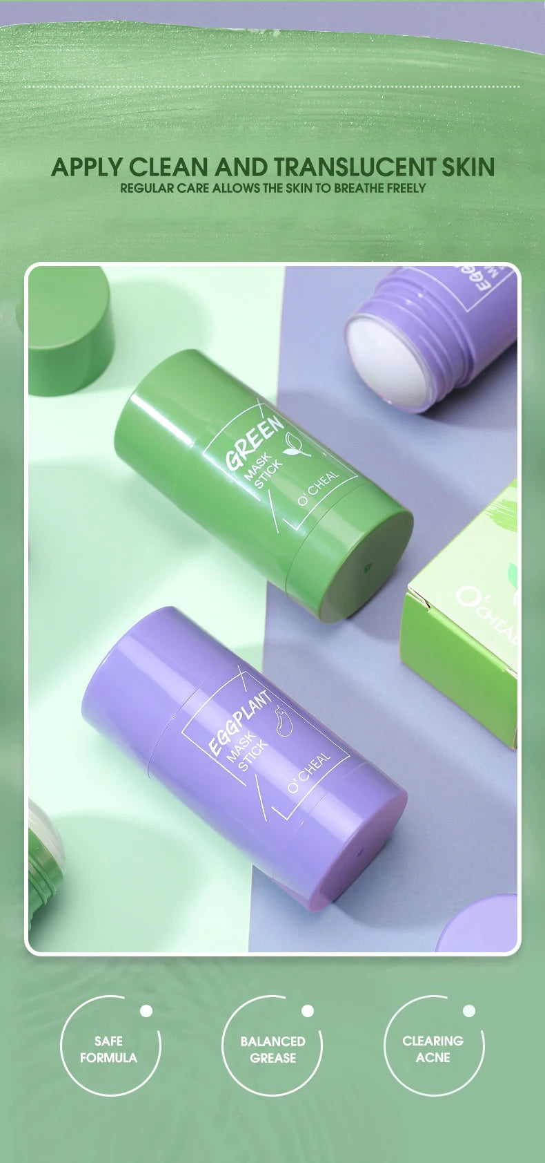 Masque facial solide Stick Thé vert Miel Pêche Nettoyage des pores Hydratant Long charbon de bois Aubergine Film de boue