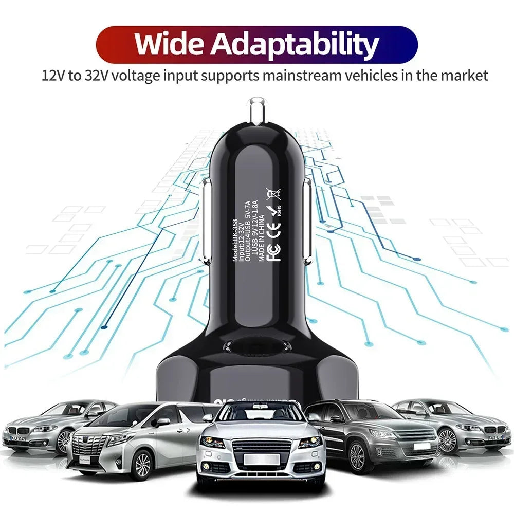 Chargeur de voiture rétractable 4 en 1 Chargeur de voiture à charge rapide avec câble USB de type C et 2 ports de charge de type C, chargeur de voiture universel