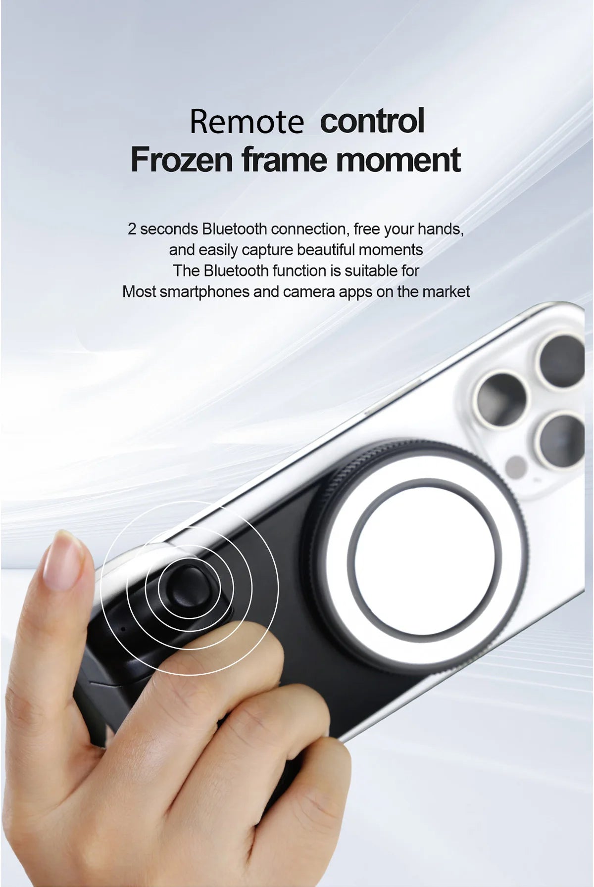 Poignée de support de téléphone magnétique avec supports de téléphone à distance Bluetooth détachables de 30 M avec support photo de poignée Selfie de lumière de remplissage