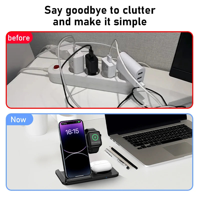 Support de chargeur sans fil pliable 3 en 1 pour iPhone 15 14 13 12 Pro Max Mini iWatch AirPods 3/2 Support de station de charge rapide