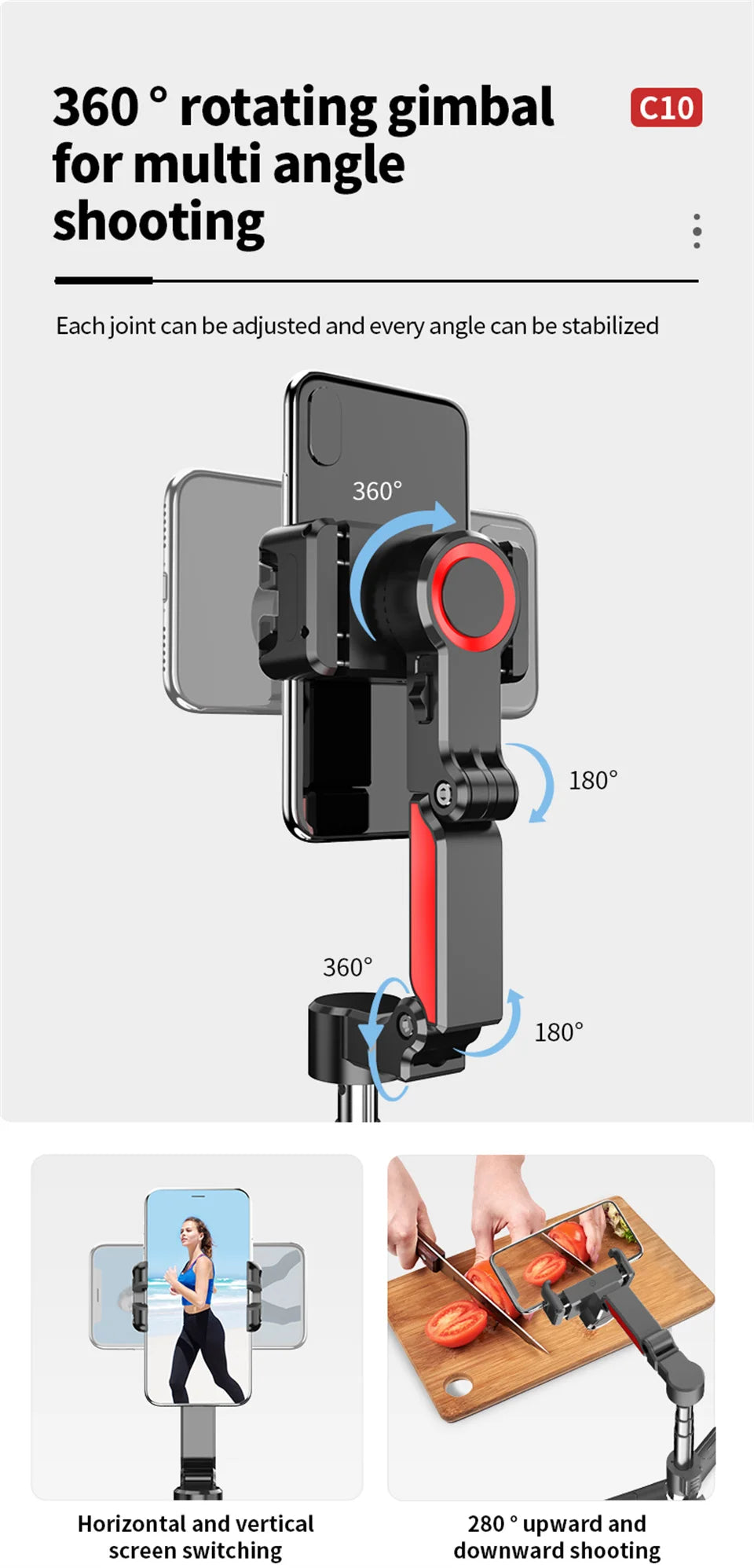 Stabilisateur d’intelligence 360 Rotation automatique Suivre le cardan, avec télécommande, selfie stabilisateur pour iPhone Android