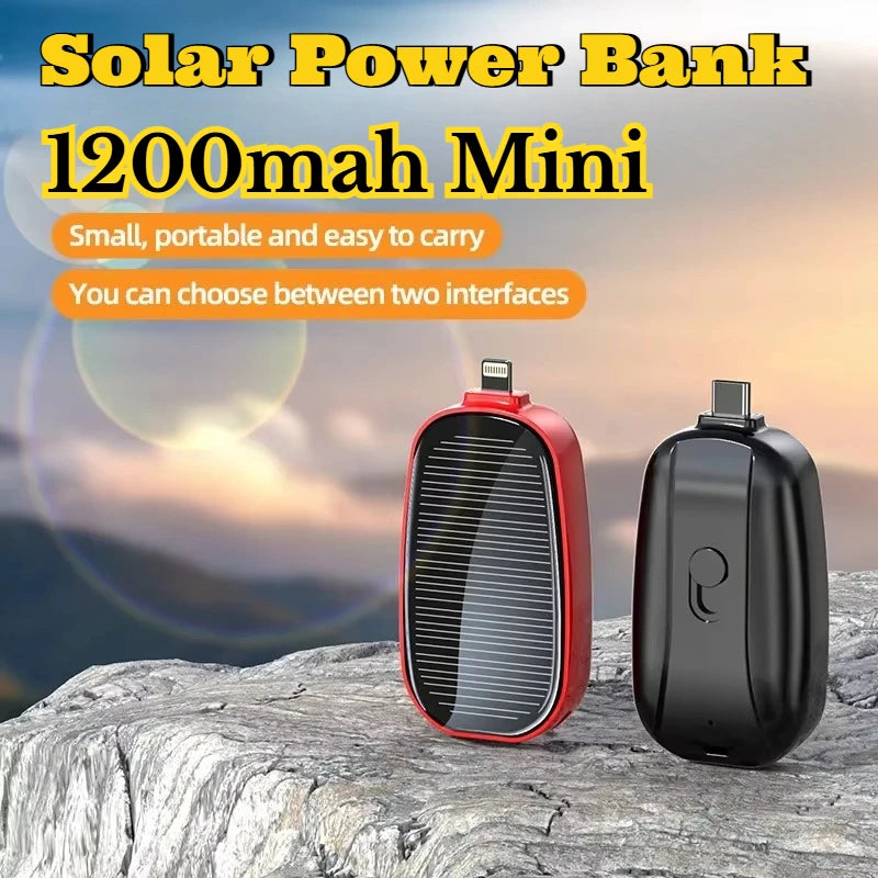 Solar Mini Power Bank Porte-clés Chargeur portable Camping en plein air Batterie externe Puissance d’urgence 1200mah Powerbank pour Xiaomi