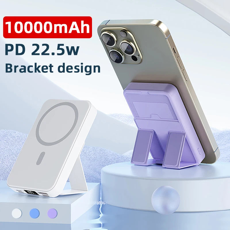 Powerbank 10000mAh Sans fil PD15W / PD22.5W Conception de support d'alimentation Charge rapide pour iphone