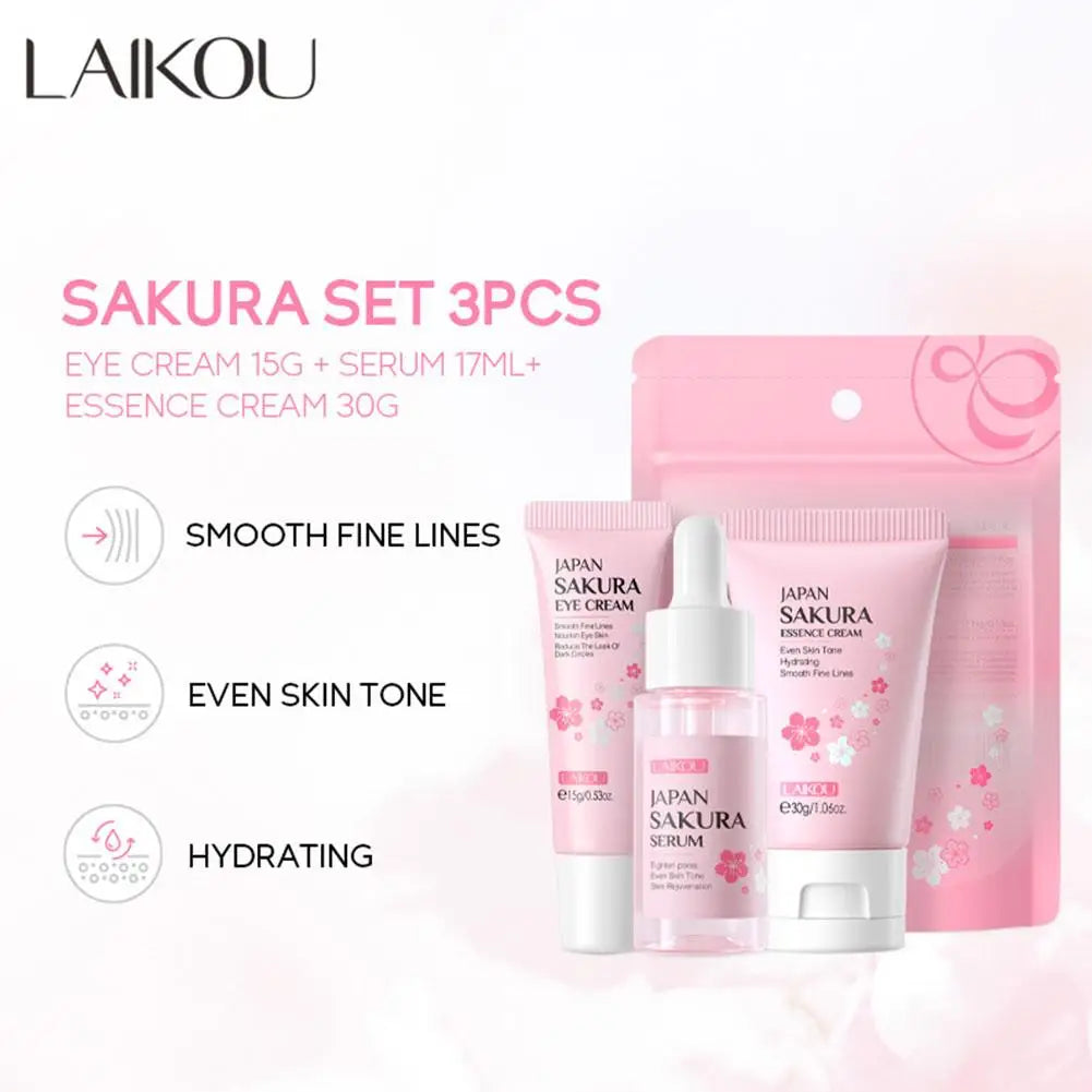 Sakura Lot de 5/3 soins pour le visage, sérum, tonique, nettoyant pour le visage, crème solaire, pour les yeux, coffret cadeau