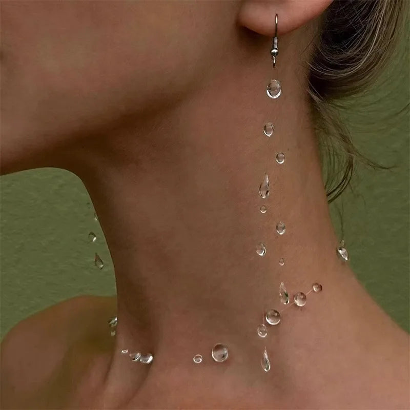 Collier et boucles d'oreilles en forme de goutte d'eau transparente, minimaliste