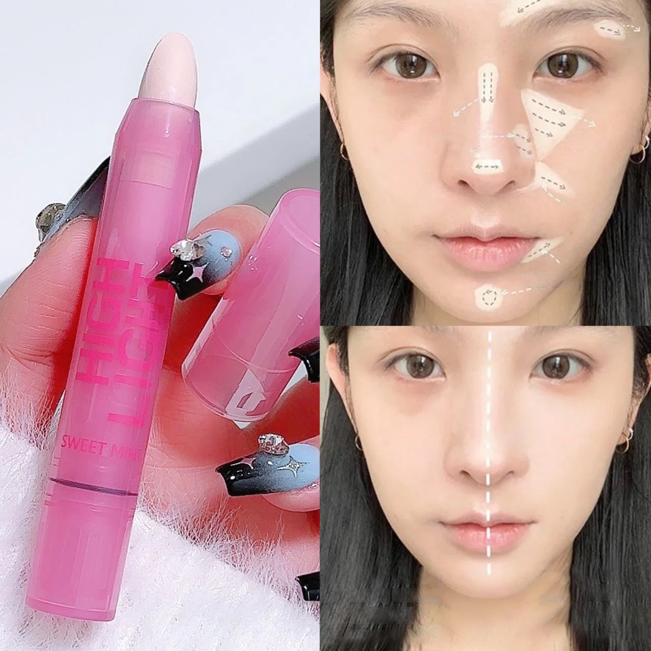 Stick de contour crème de surbrillance blanc en porcelaine Stylo de contour de visage lisse.