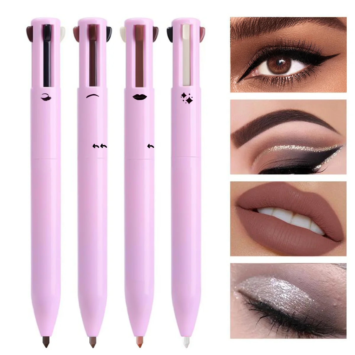 Ensemble de 4 couleurs de crayon à lèvres, d’eye-liner et de crayon à sourcils multifonctions 4-en-1