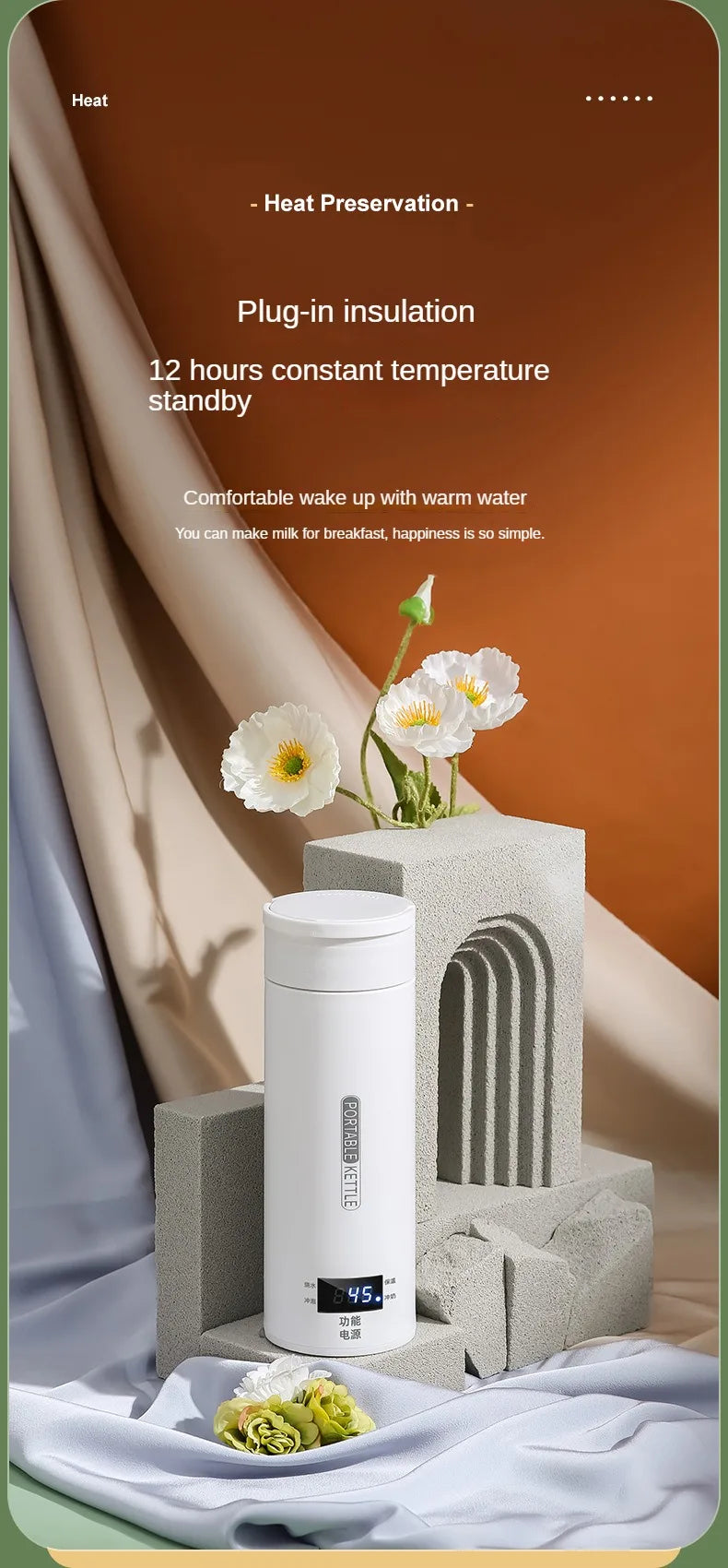 Bouilloire électrique de voyage 500ML Eau à ébullition rapide Chauffe-lait portable pour bébé Bouilloire thermo en acier inoxydable 304