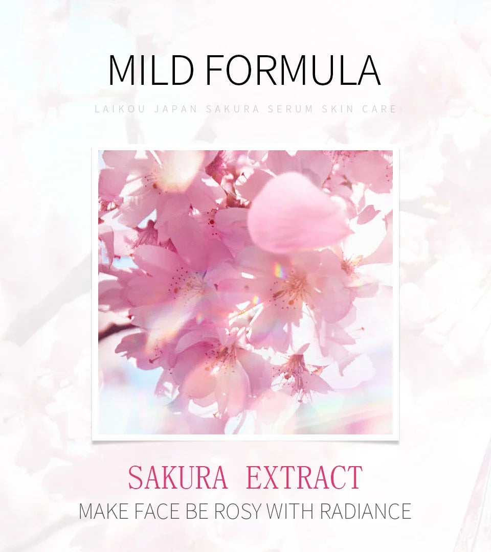 LAIKOU Sakura Face Essence Sérum anti-rides Rétrécir les pores Anti-âge Hydratant Soins de la peau sèche 17ml
