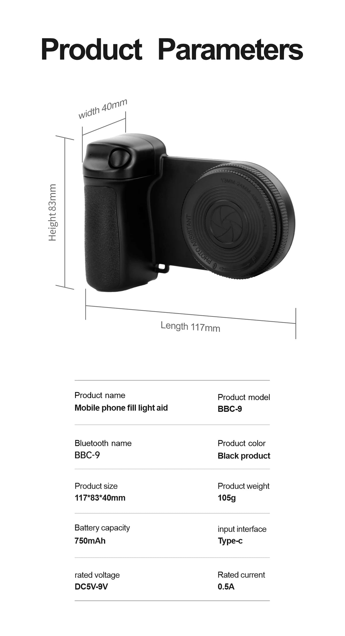 Poignée de support de téléphone magnétique avec supports de téléphone à distance Bluetooth détachables de 30 M avec support photo de poignée Selfie de lumière de remplissage