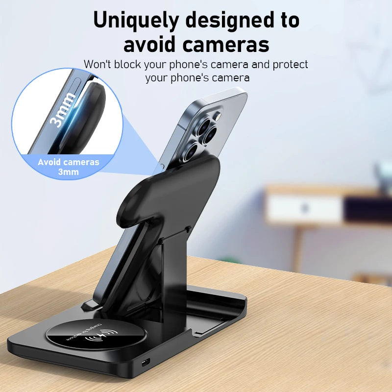 Support de chargeur sans fil pliable 3 en 1 pour iPhone 15 14 13 12 Pro Max Mini iWatch AirPods 3/2 Support de station de charge rapide