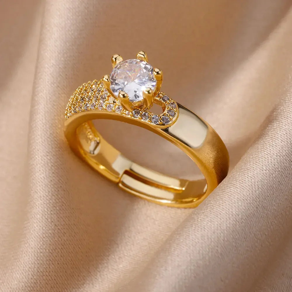 Bague Ouverte Femme en Acier Inoxydable Doré – Design Croix avec Zircon | Bijou Esthétique & Tendance – Idée Cadeau Mode