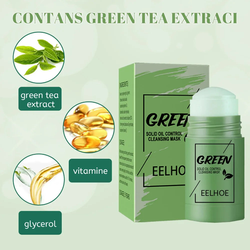 Masque facial solide nettoyant au thé vert Le bâtonnet nettoie les pores Élimine l'acné.