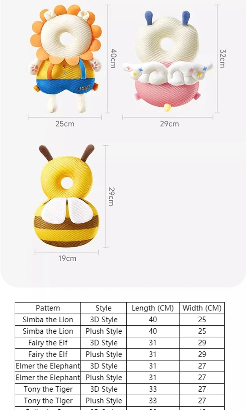 Baby Walkers Coussin de protection de la tête Animaux Coussin en peluche Sangles réglables Coussin de protection pour bébé.