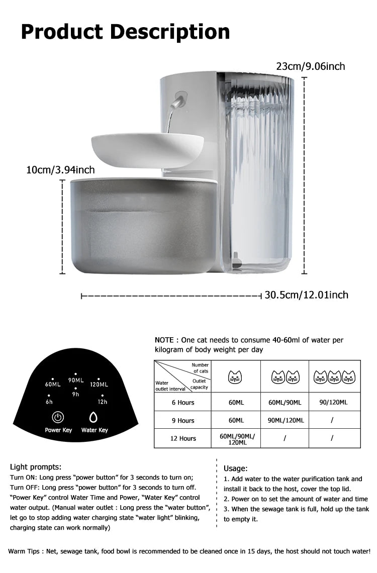 Fontaine à Eau Automatique Sans Fil 3L – Rechargeable & Intelligente | Distributeur pour Chats et Chiens – Sans Filtre
