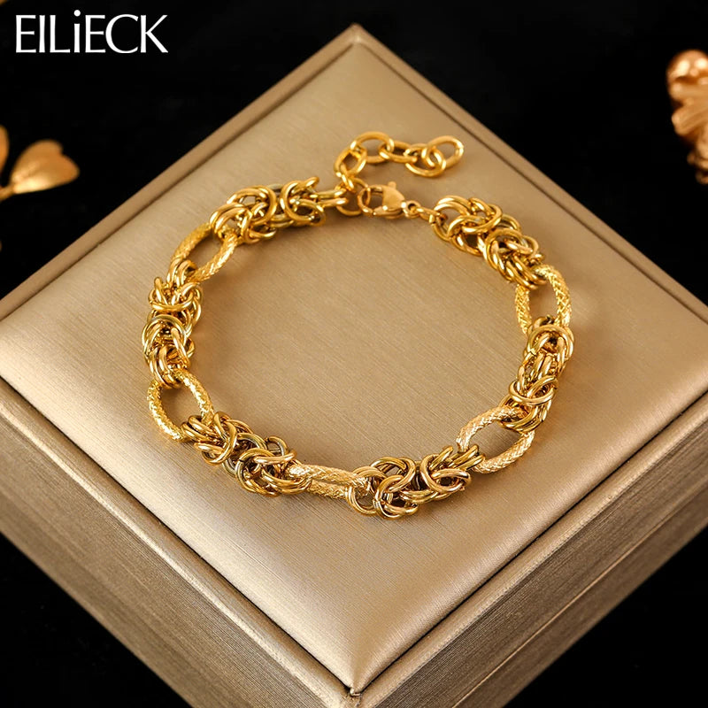 EILIECK Bracelet Torsadé en Acier Inoxydable 316L – Plaqué Or 18K, Étanche & Tendance Femme