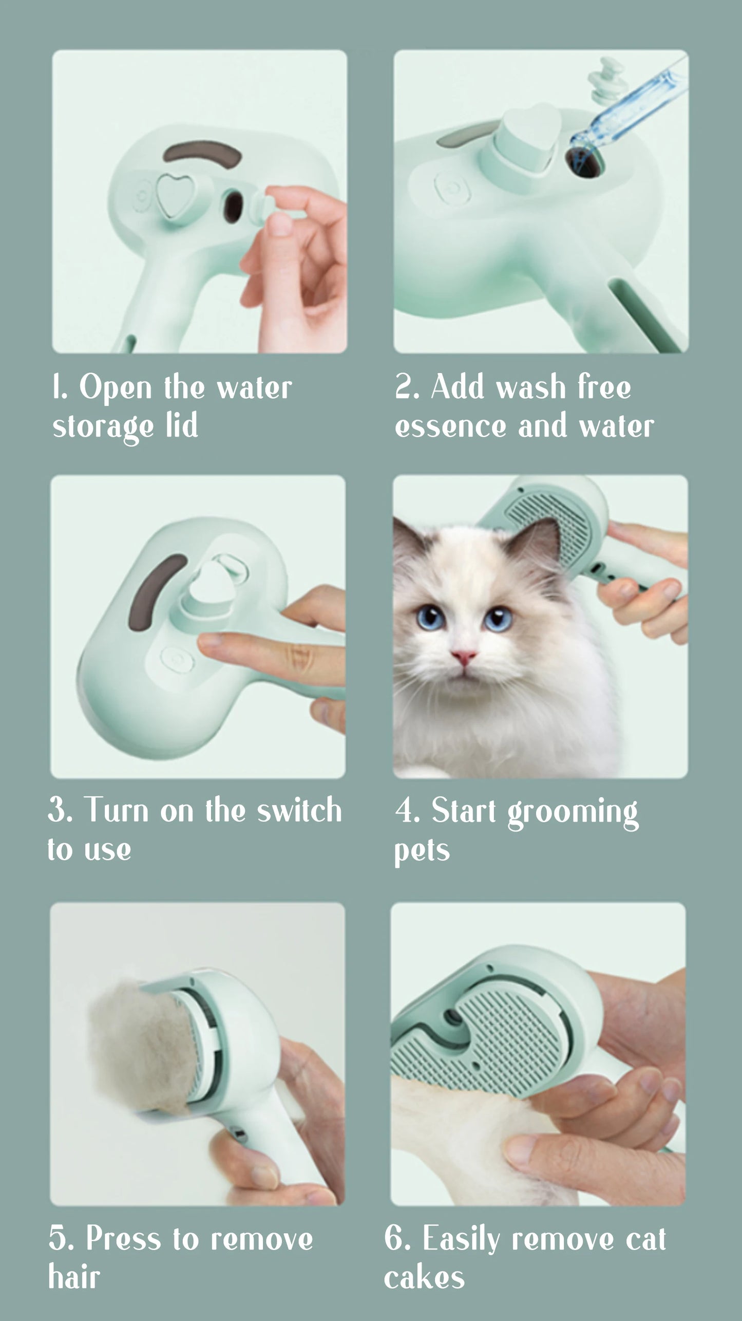 Peigne Vapeur Massant pour Chiens et Chats – Tête Ronde Sécurisée, Dents Souples & Spray Hydratant | Brosse Universelle Anti-Noeuds