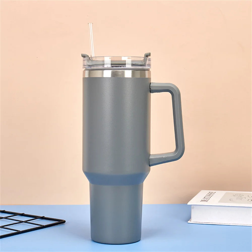 Bouteille d’eau isolée en acier inoxydable 304 de 40 oz, tasse de voiture à café thermique,flacon d'aspirateur froid et chaud avec paille et poignée, pour le sport