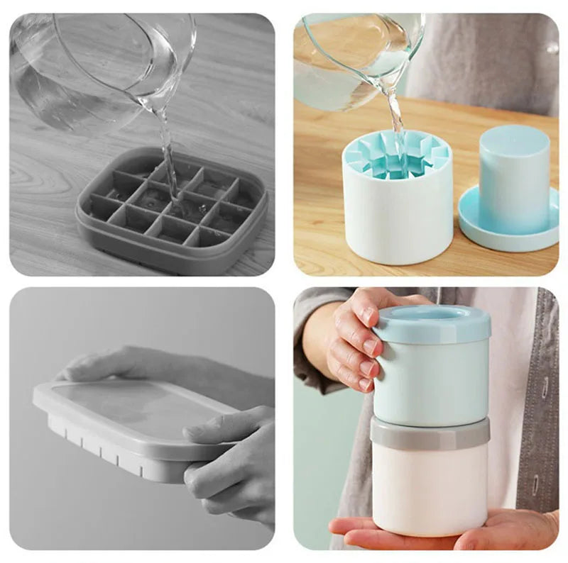 Moule à glaçons en silicone Seau à glace rond Été Fait maison DIY Réfrigérateur Freeze Ice Maker Creative Ice Cube Mold Barware Tools