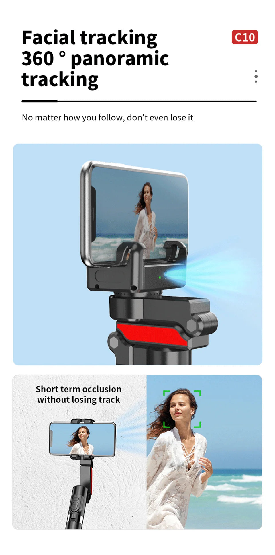 Stabilisateur d’intelligence 360 Rotation automatique Suivre le cardan, avec télécommande, selfie stabilisateur pour iPhone Android