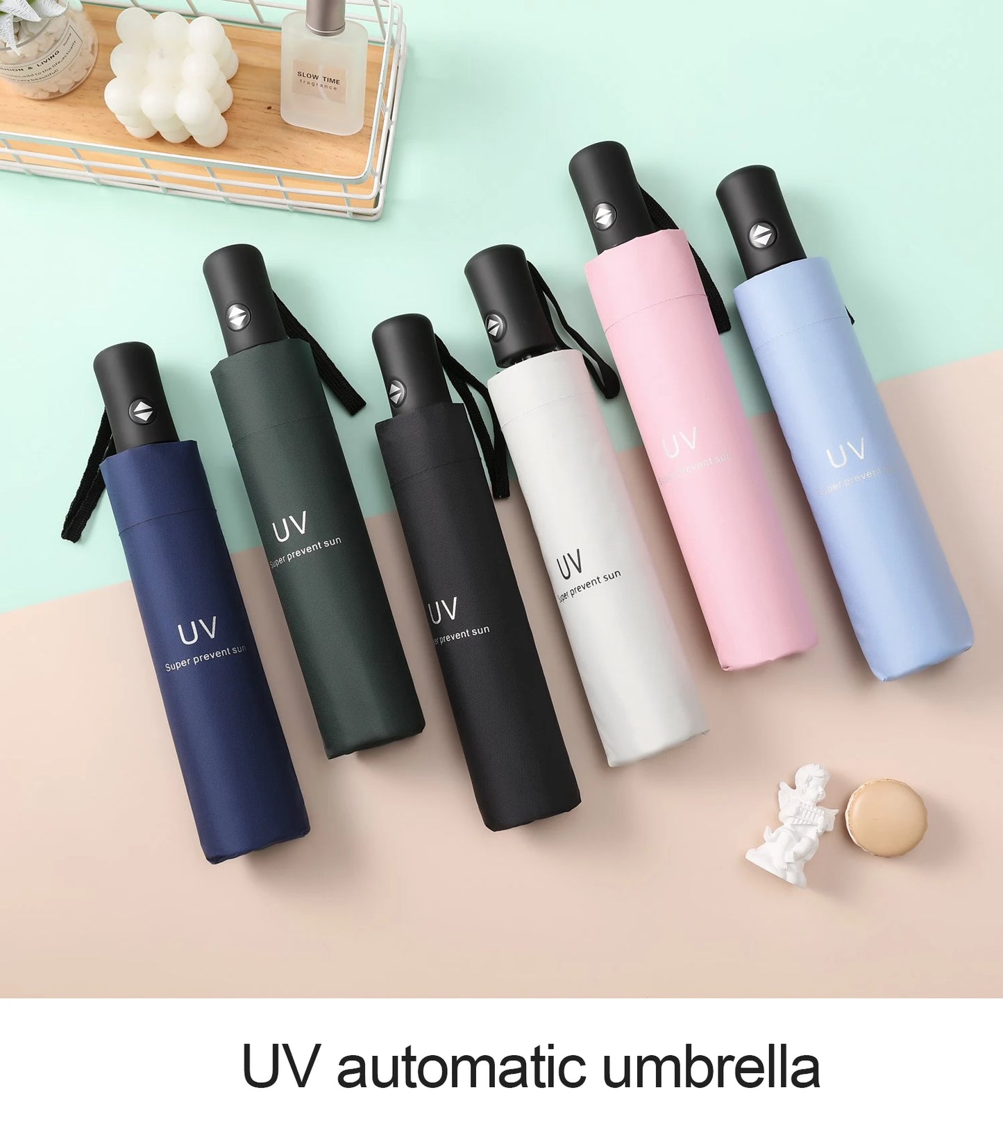Parapluie de voyage Compact Léger Portable Automatique Solide Imperméable Parapluies pliants avec 6 côtes renforcées Fermeture automatique