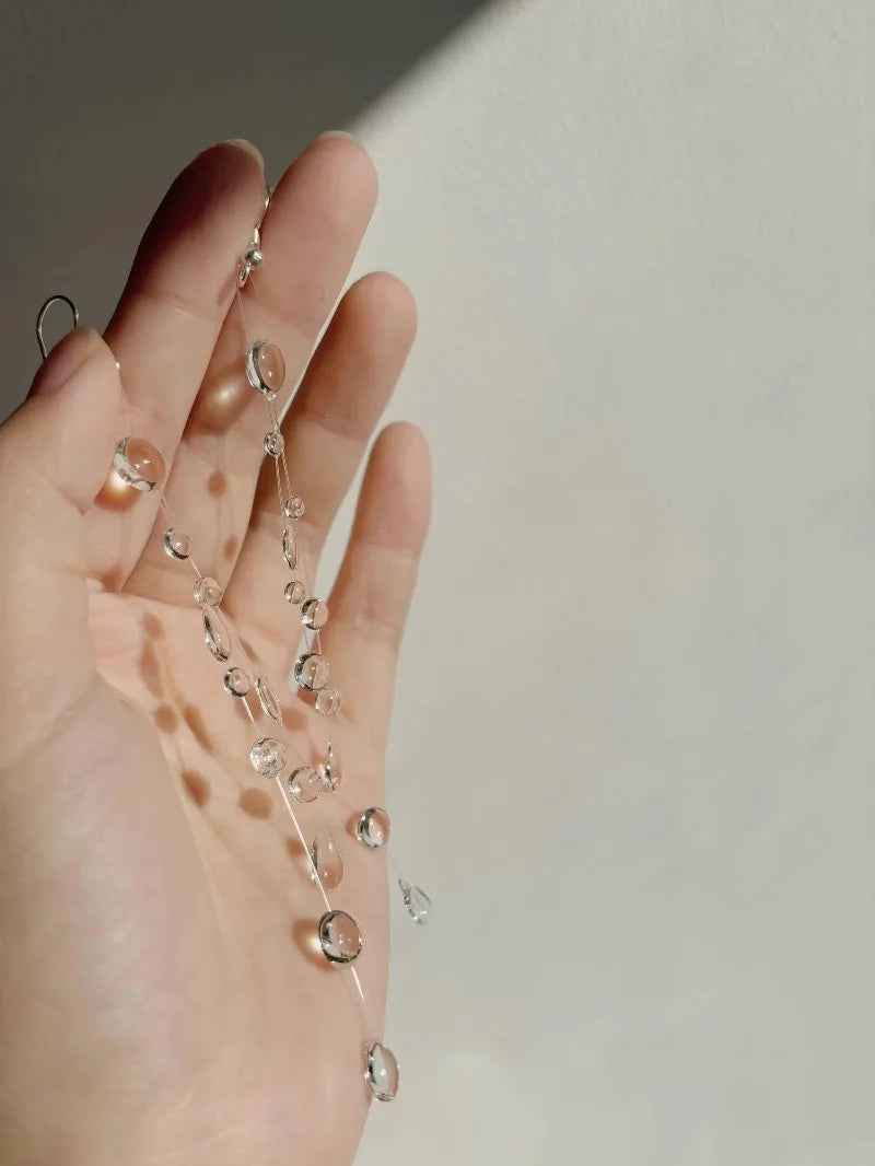 Collier et boucles d'oreilles en forme de goutte d'eau transparente, minimaliste