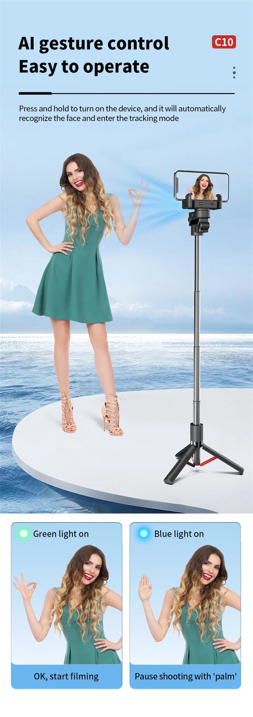 Stabilisateur d’intelligence 360 Rotation automatique Suivre le cardan, avec télécommande, selfie stabilisateur pour iPhone Android