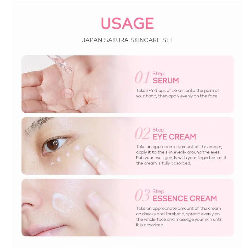 Sakura Lot de 5/3 soins pour le visage, sérum, tonique, nettoyant pour le visage, crème solaire, pour les yeux, coffret cadeau