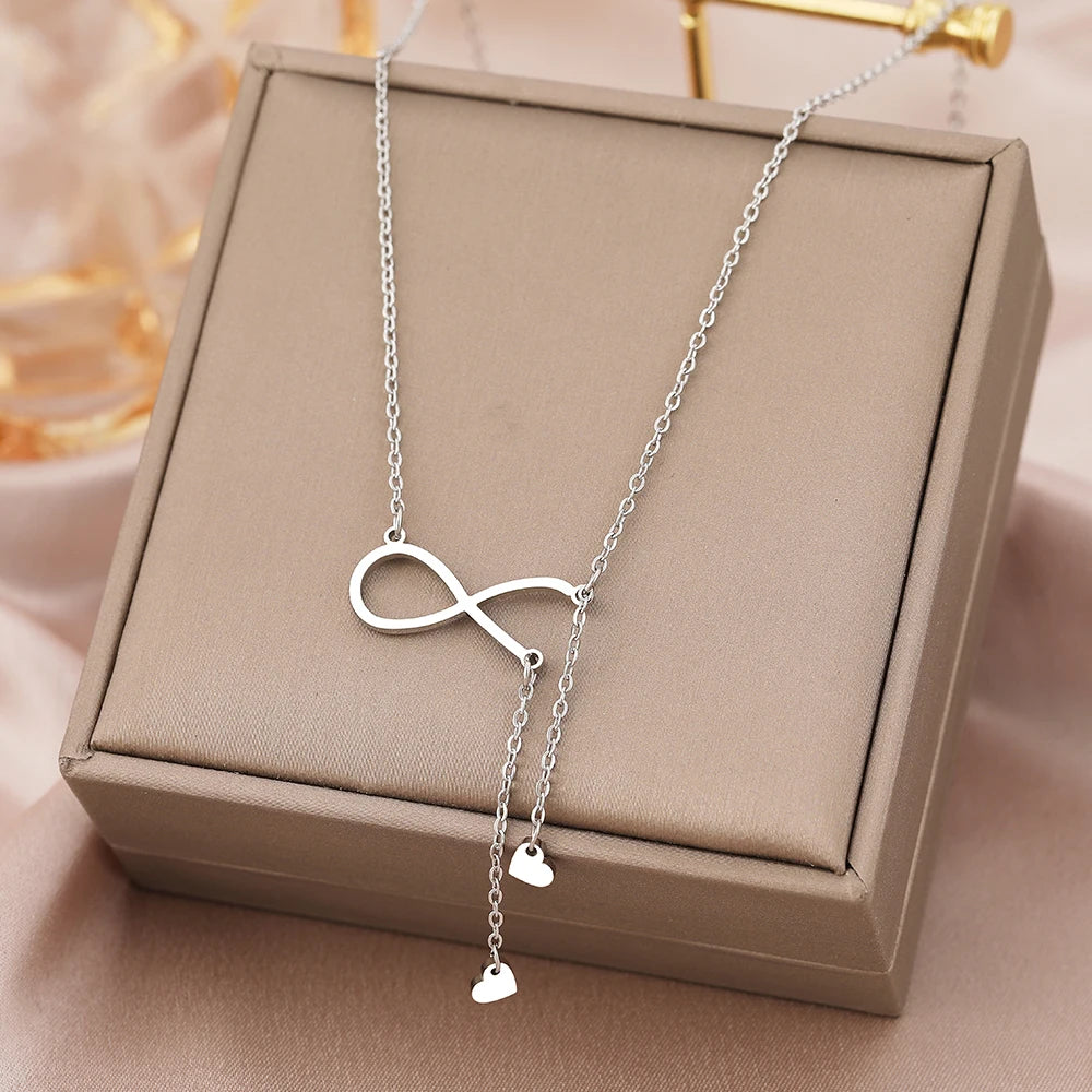 Colliers en acier inoxydable Infinity Symbol Tassel Sweet Heart Pendentifs Chaînes Mode Choker Collier pour femmes