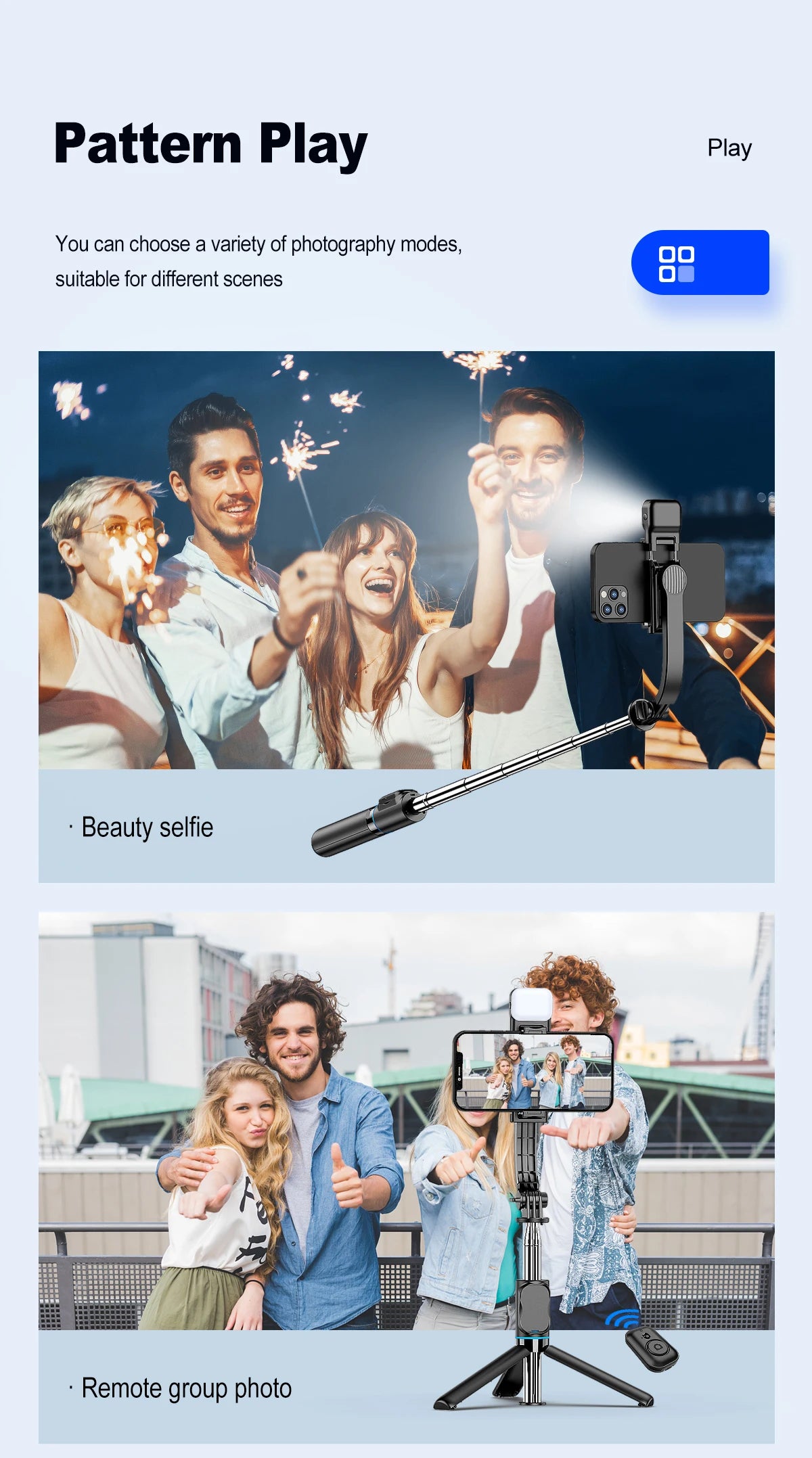 Trépied C01s Selfie Stick avec lumière de remplissage, monopode détachable de support de téléphone, télécommande Bluetooth sans fil pour Huawei iPhone Android