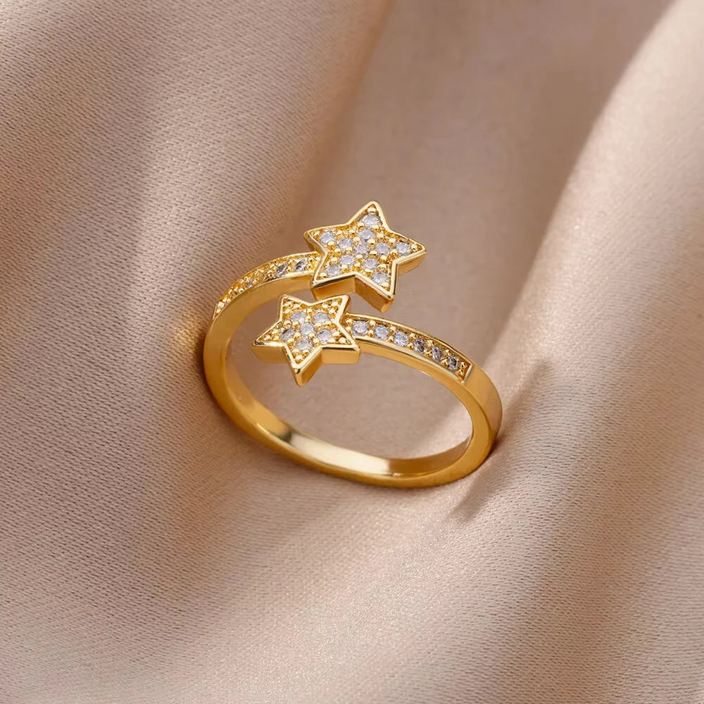 Bague Ouverte Femme en Acier Inoxydable Doré – Design Croix avec Zircon | Bijou Esthétique & Tendance – Idée Cadeau Mode