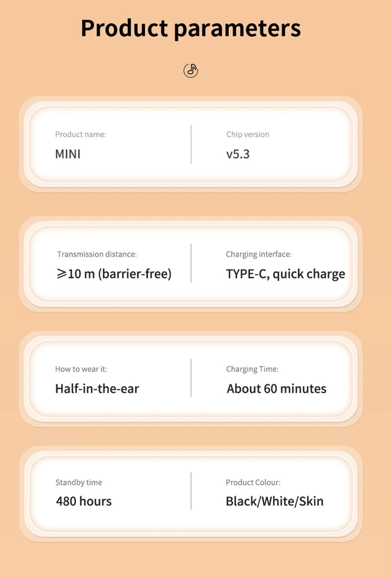 Xiaomi Mini sans fil Bluetooth 5.3 Casque Petits écouteurs Sommeil Travail Musique Sports Invisible HD HIFI Basse Qualité sonore Écouteurs