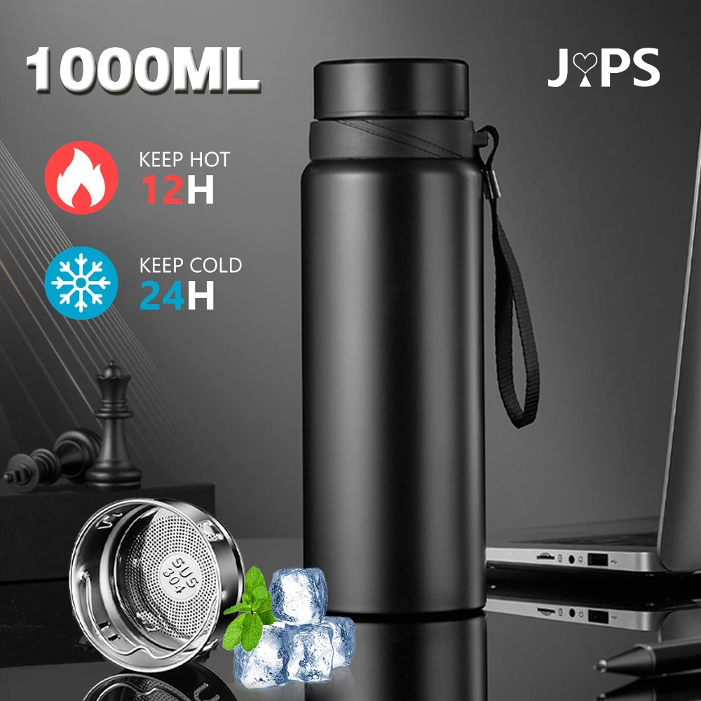 Bouteille thermos en acier inoxydable 1L, garde vos boissons chaudes ou froides – idéale pour eau, thé, café, avec flacon à vide performant.