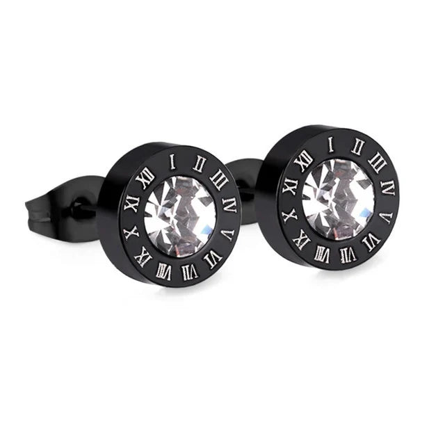 LUXUSTEEL Boucles d'oreilles en cristal acrylique en acier inoxydable pour femmes Hommes Punk Roman Number Clear Black CZ Bling Bijoux d'oreille de mode