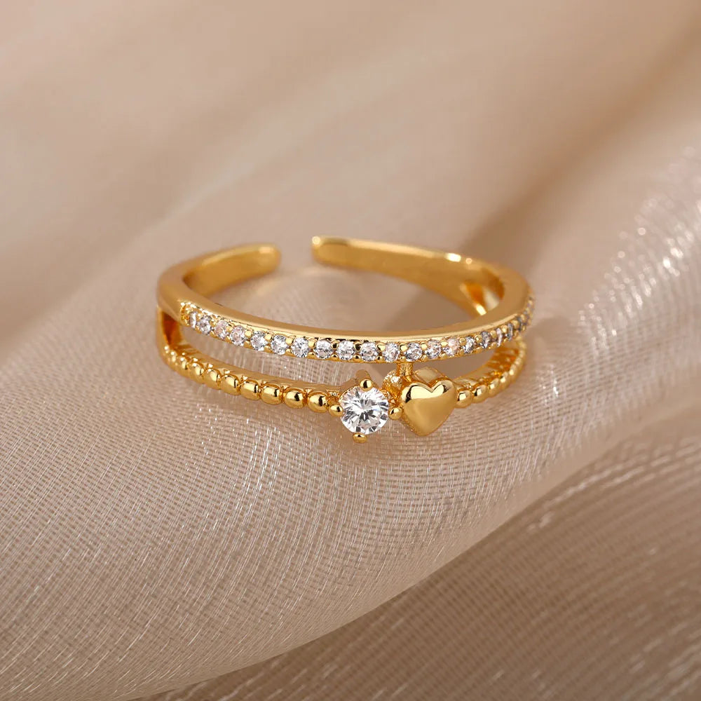 Bague Ouverte Femme en Acier Inoxydable Doré – Design Croix avec Zircon | Bijou Esthétique & Tendance – Idée Cadeau Mode
