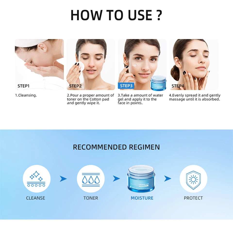 Crème en gel à l'acide hyaluronique Hydratant pour le visage hydratant pour hydrater et lisser la peau extra-sèche Nourrir améliorer le grains de peau