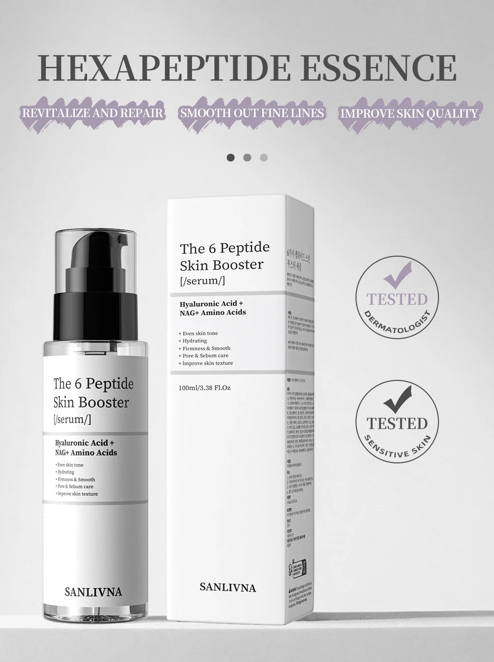 6 Peptide Essence L'ensemble de soins de la peau rafraîchissant.