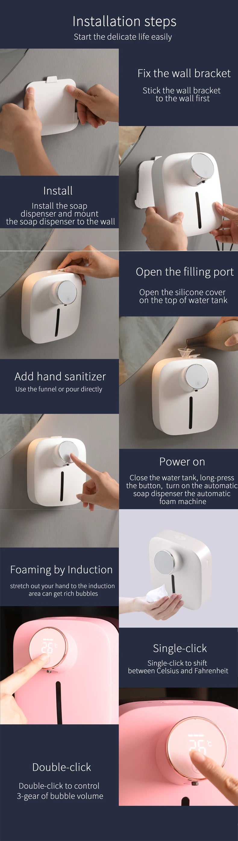 Distributeur de savon automatique mural multifonctionnel rechargeable USB Capteur infrarouge Distributeur de savon en mousse à affichage numérique LED