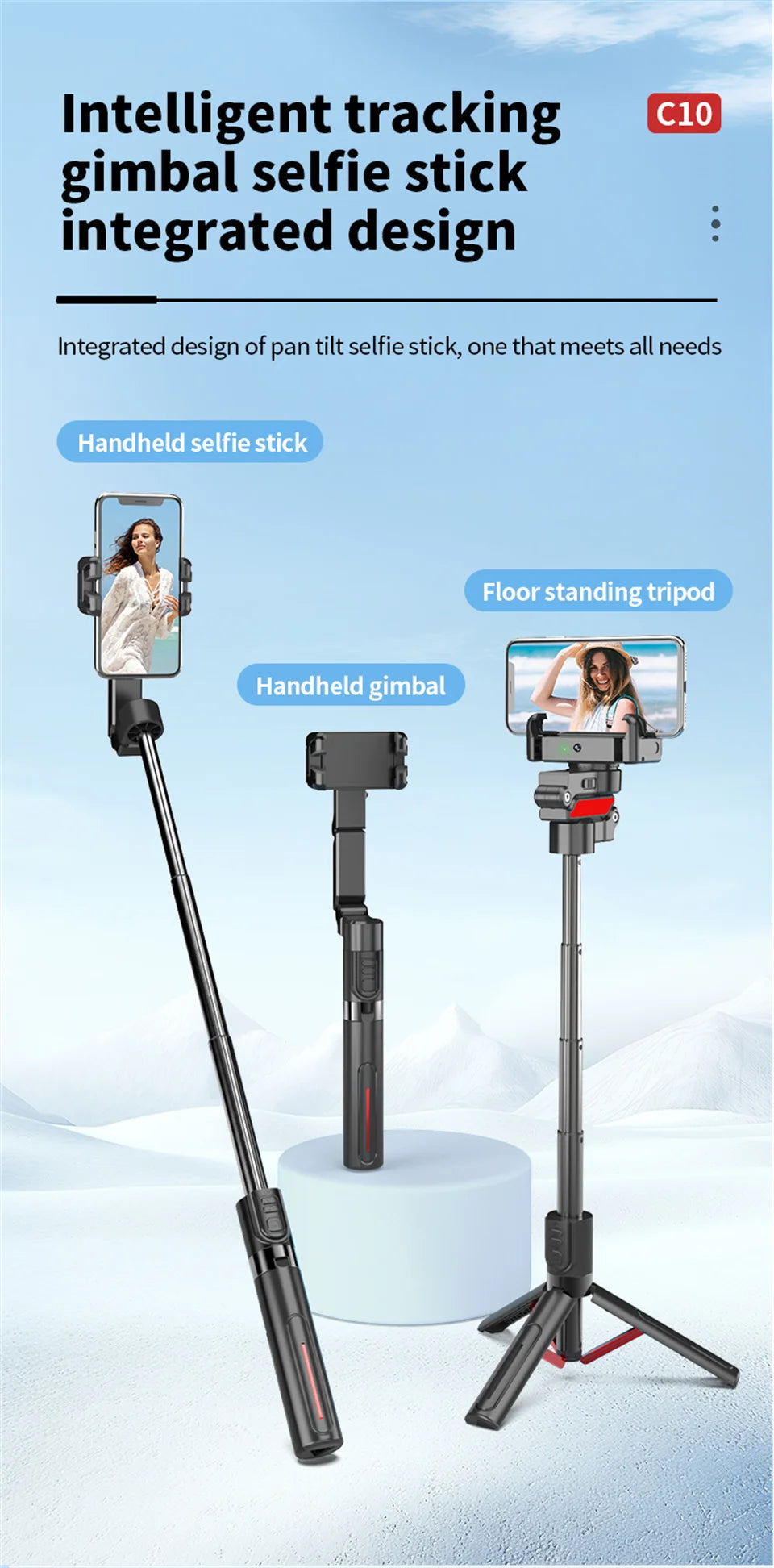 Stabilisateur d’intelligence 360 Rotation automatique Suivre le cardan, avec télécommande, selfie stabilisateur pour iPhone Android