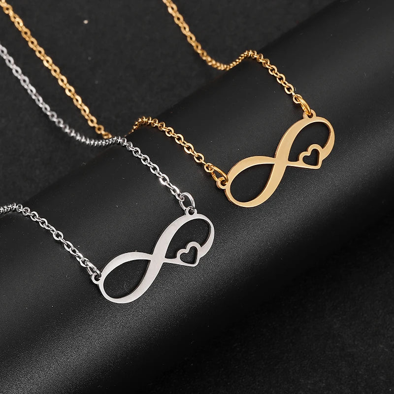 Collier ras du cou en acier inoxydable avec pendentif en forme de cœur et symbole de l'infini, simple et élégant, pour femme, bijou de mariage, cadeau