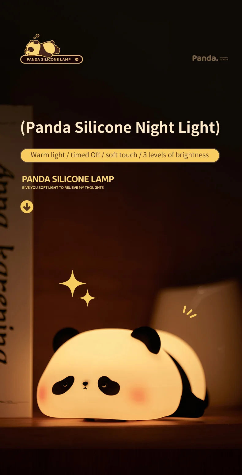 USB Rechargeable LED Veilleuse Mignon Dessin Animé Panda Silicone Lampe Timing Fonction Bureau Chevet Décor Enfants Veilleuse Cadeau