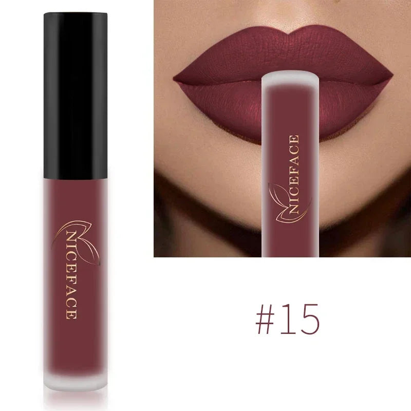NICEFACE Hot Color Lip Gloss Waterproof Matt Lipgloss Lasting Nude Liquid Lipstick Cosmetic Sexy Women Lip Tint Makeup Lip Stain