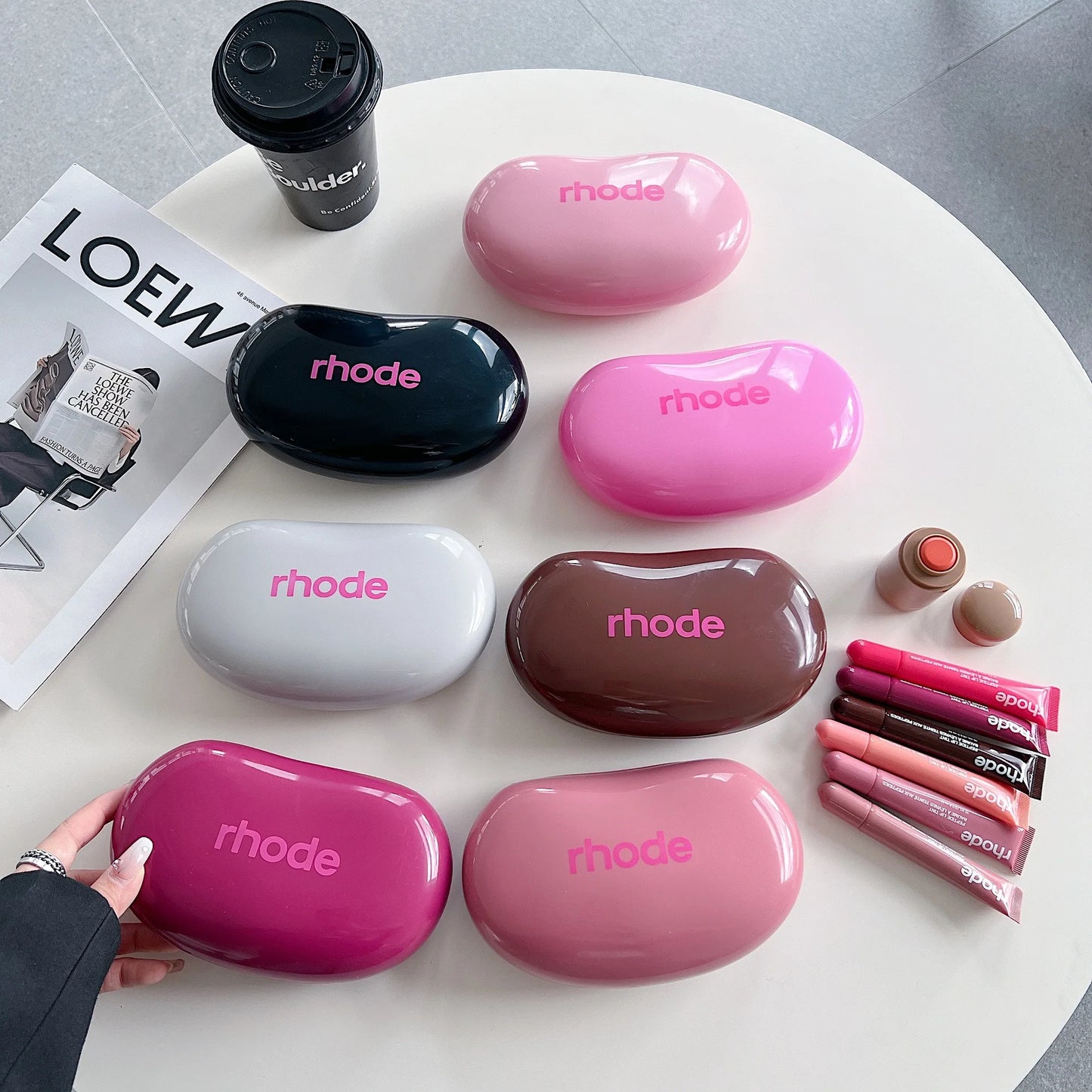Sac de portable en silicone avec miroir, rouge à lèvres, blush, hydratant, brillant à lèvres