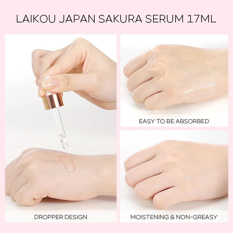 LAIKOU Sakura Face Essence Sérum anti-rides Rétrécir les pores Anti-âge Hydratant Soins de la peau sèche 17ml