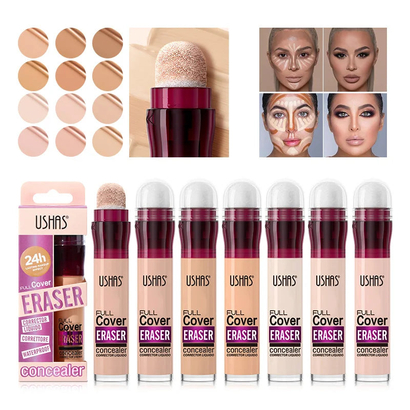 USHAS 12 couleurs tête d'éponge rotative fond de teint liquide anti-correcteur longue durée liquide n'enlève pas le maquillage correcteur imperméable