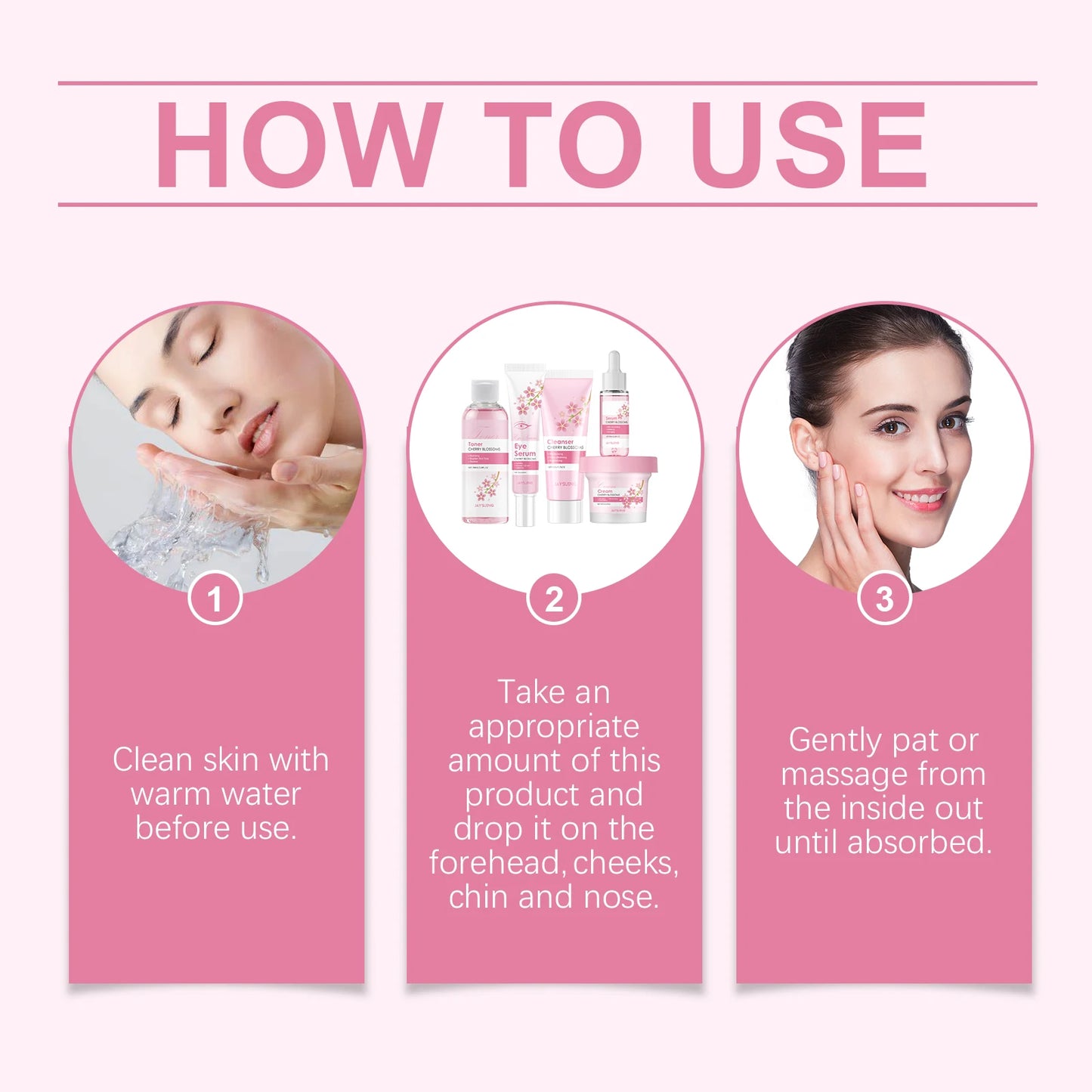 Sakura Skincare Set Crème hydratante pour le visage Sérum Toner Nettoyant pour le visage Crème pour les yeux Kit de soins du visage éclaircissant anti-rides pour femmes