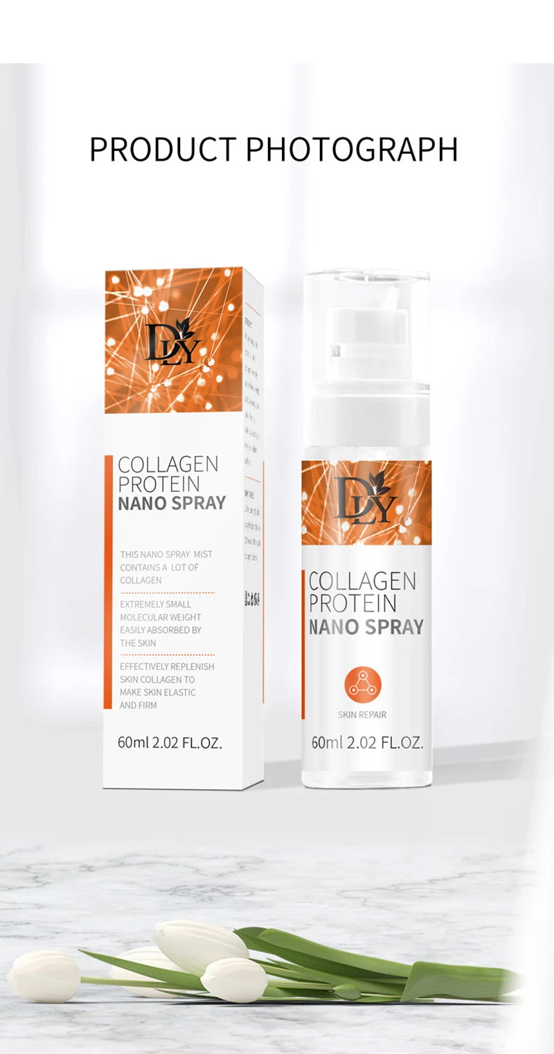 Masque de film protéiné de collagène nano hydrolysé Ensemble de pulvérisation de sérum pour le visage Réparation des rides Remplisseur de visage soluble Ensemble de soins de la peau éclaircissant