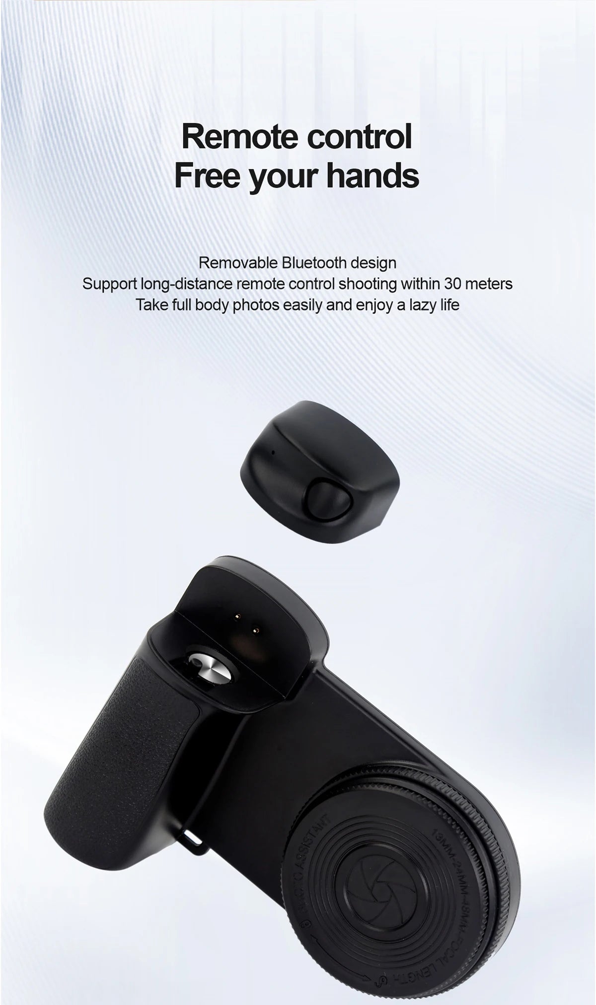 Poignée de support de téléphone magnétique avec supports de téléphone à distance Bluetooth détachables de 30 M avec support photo de poignée Selfie de lumière de remplissage