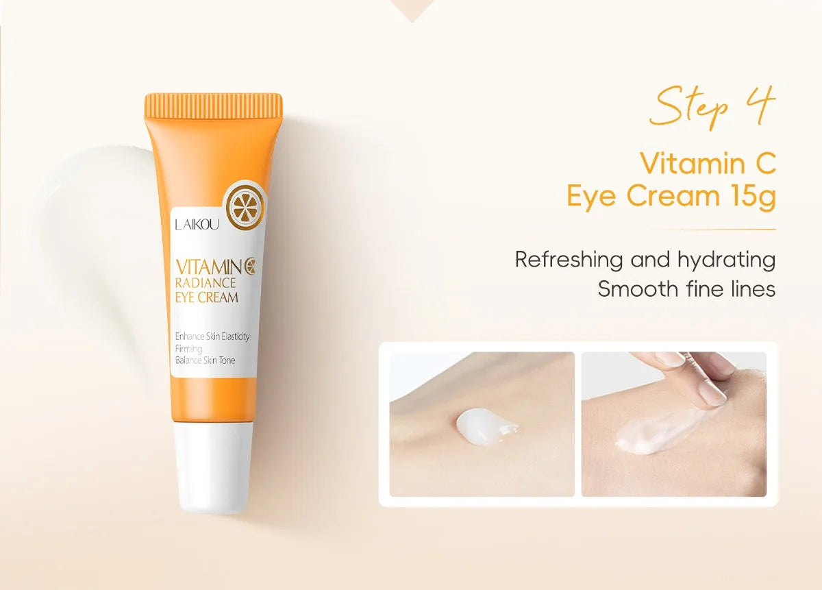 LAIKOU Ensemble de produits de soins de la peau de la série Vitamin C Ensemble de soins de la peau hydratante de 5 pièces Nettoyant Toner Essence Crème pour les yeux et crème pour le visage